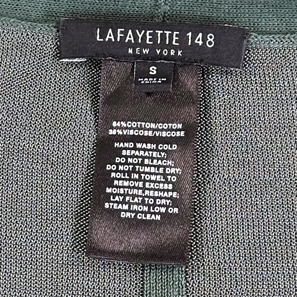 Lafayette 148 New York Forest Green V-Neck Tunic Sweater High Slit Cotton S - Picture 6 of 9